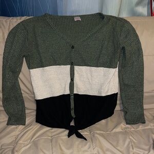 Colorblock Button-Up Sweater - Green, White, and Black